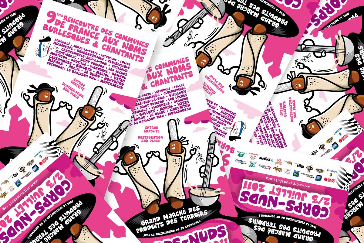 Création illustration à Rennes, Rassemblement des Communes aux noms burlesques et chantants